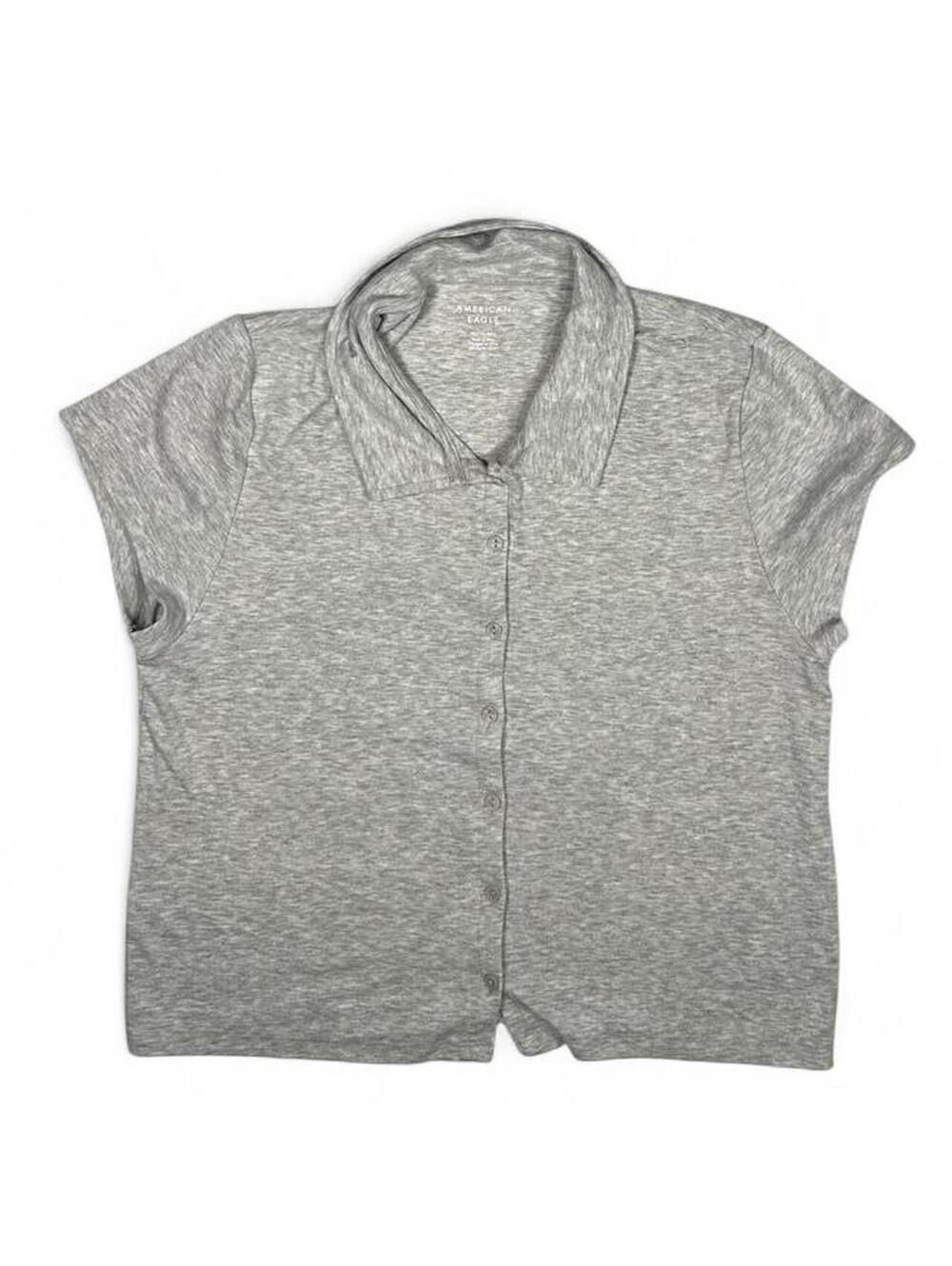 American Eagle Gray Short Sleeve Button-Up Shirt